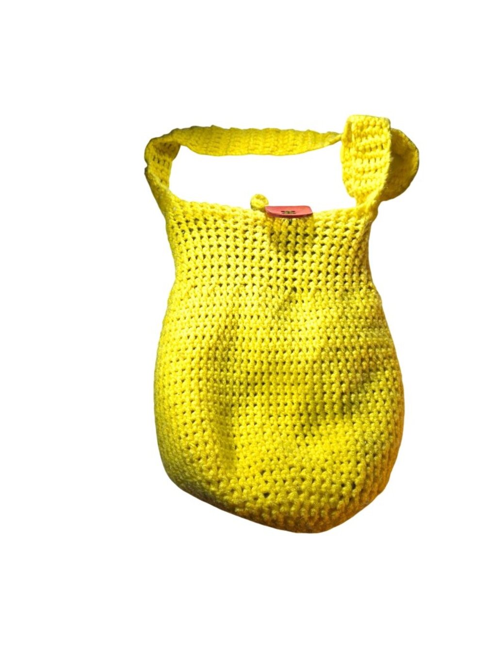 Handmade Yellow Crochet Shoulder Bag Button Closure Lined Purse Pocketbook